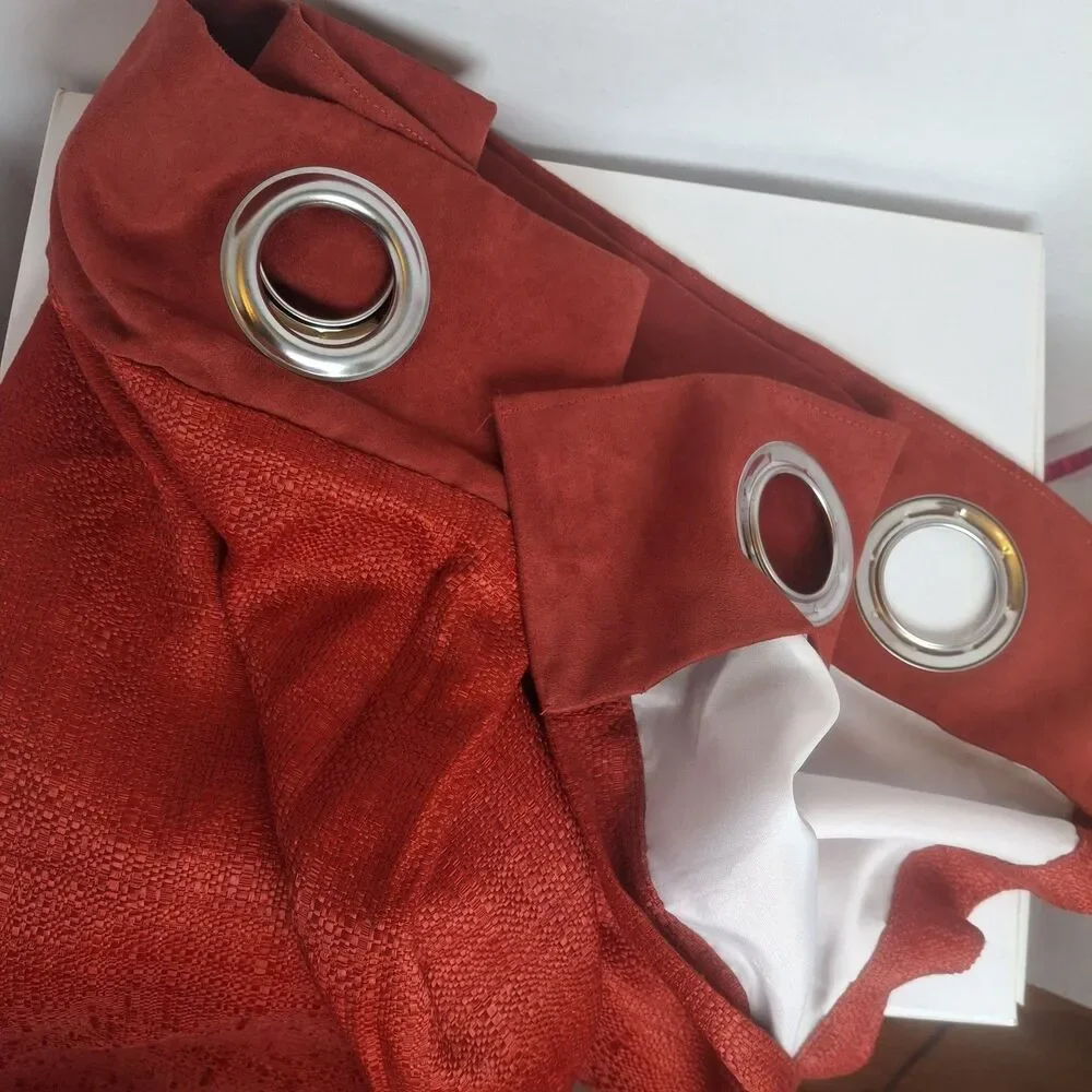 VTG Pier 1 Imports Ciudad Curtain Panel (2) Red 54x84 Woven Faux Suede Grommet